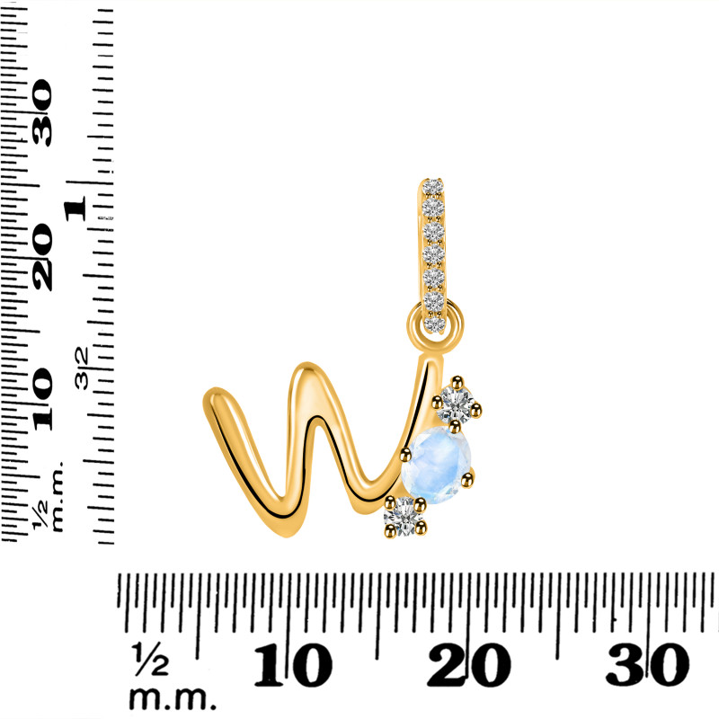 Moonstone & White Topaz Alphabet W Pendant RBM-RDA-101.