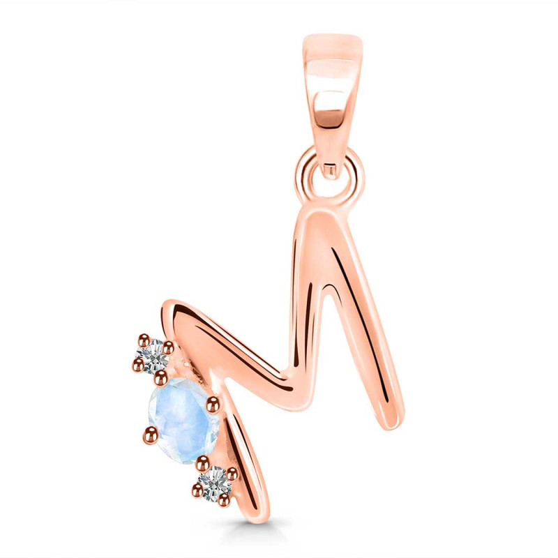 Moonstone & White Topaz Alphabet M Pendant RBM-RDA-13.