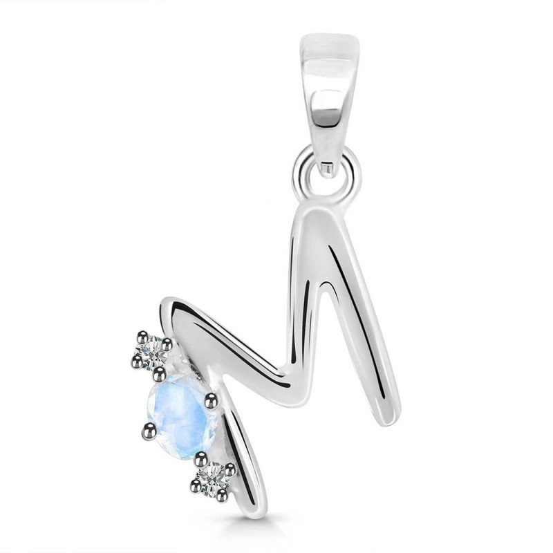 Moonstone & White Topaz Alphabet M Pendant RBM-RDA-13.