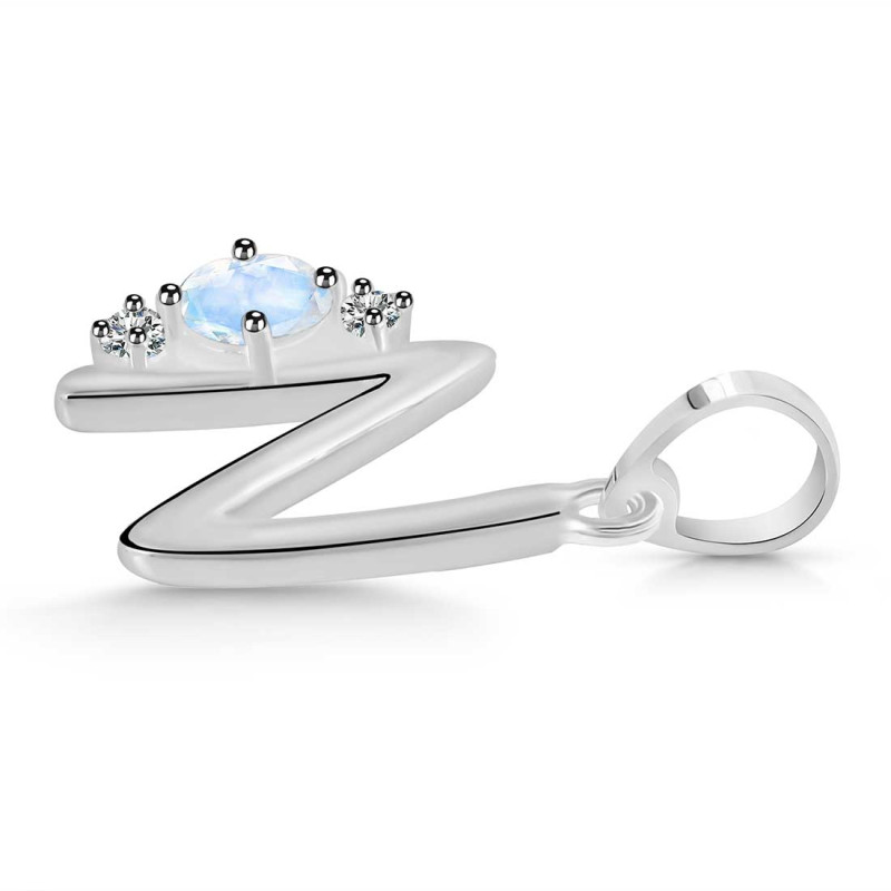 Moonstone & White Topaz Alphabet N Pendant
