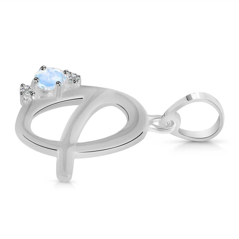 Moonstone & White Topaz Alphabet Q Pendant