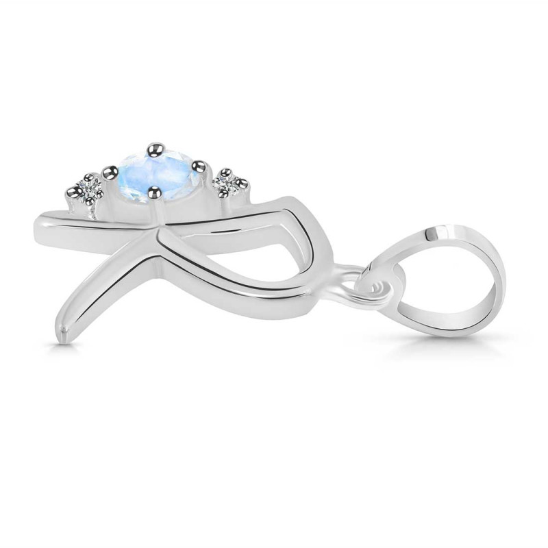 Moonstone & White Topaz Alphabet R Pendant