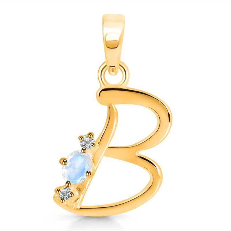 Moonstone & White Topaz Alphabet B Pendant RBM-RDA-2.