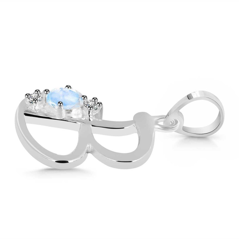Moonstone & White Topaz Alphabet B Pendant