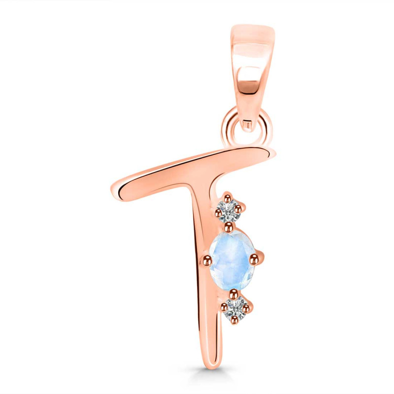 Moonstone & White Topaz Alphabet T Pendant RBM-RDA-20.
