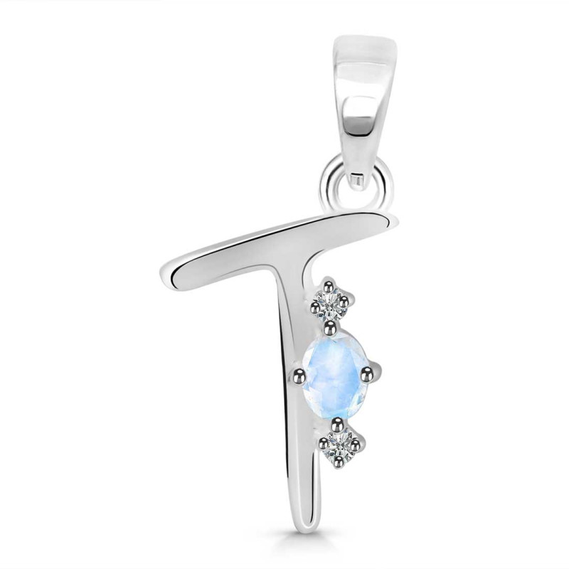 Moonstone & White Topaz Alphabet T Pendant RBM-RDA-20.