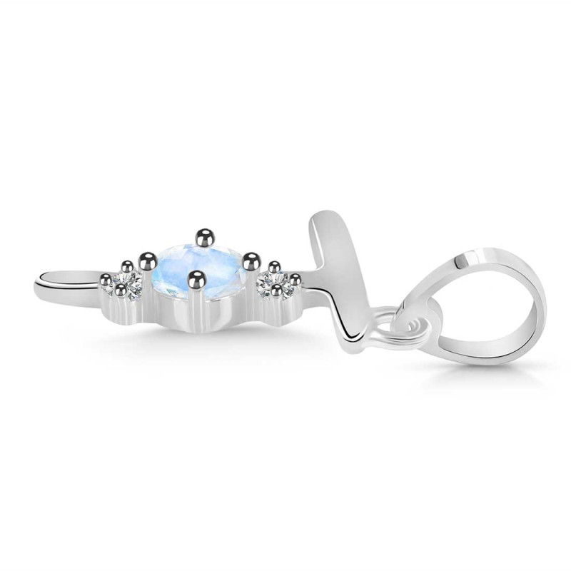 Moonstone & White Topaz Alphabet T Pendant