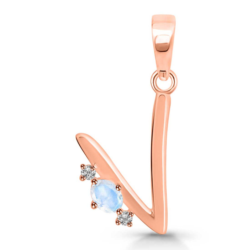 Moonstone & White Topaz Alphabet V Pendant RBM-RDA-22.