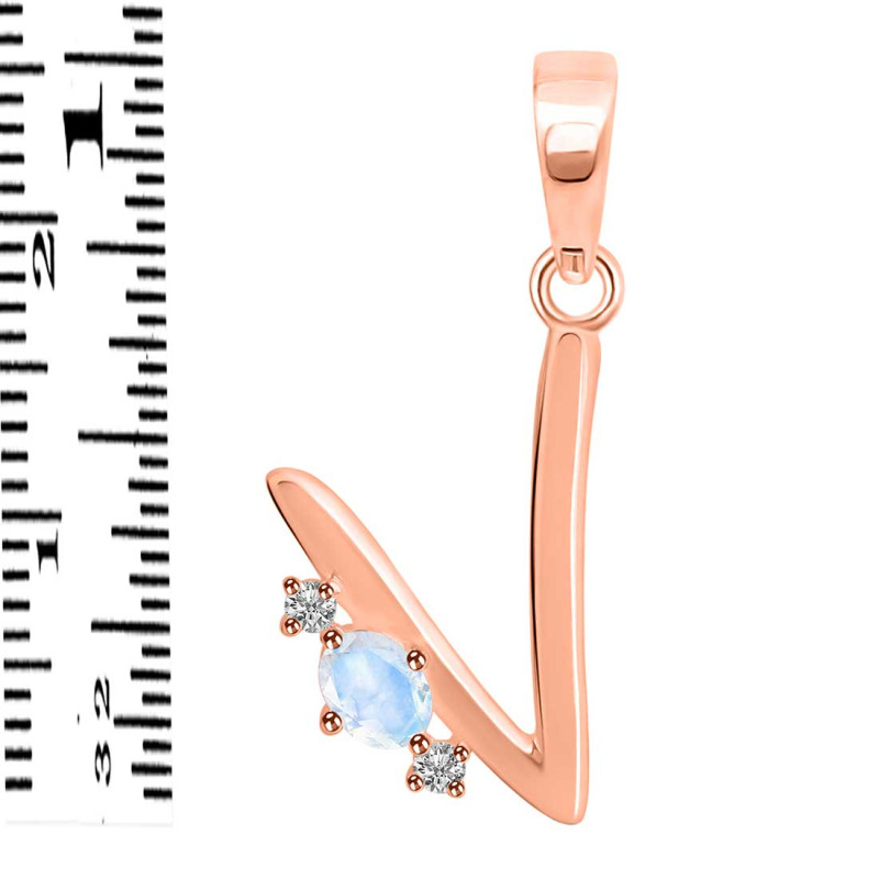 Moonstone & White Topaz Alphabet V Pendant RBM-RDA-22.