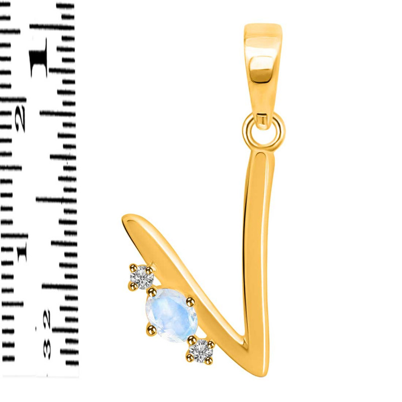 Moonstone & White Topaz Alphabet V Pendant RBM-RDA-22.