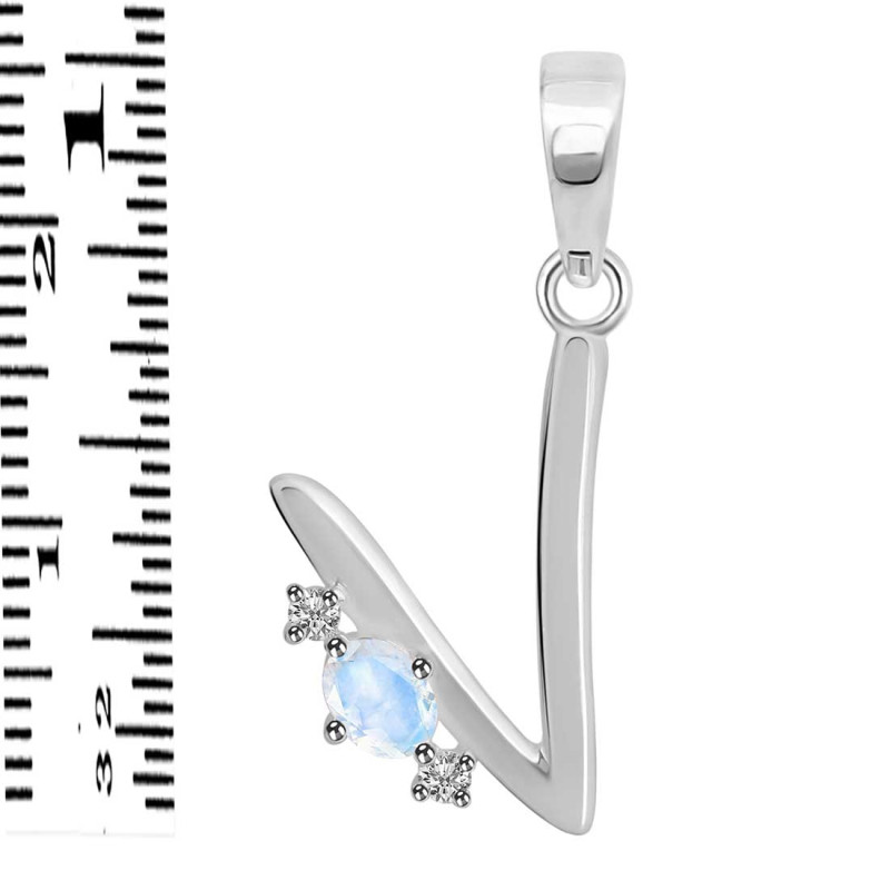 Moonstone & White Topaz Alphabet V Pendant RBM-RDA-22.