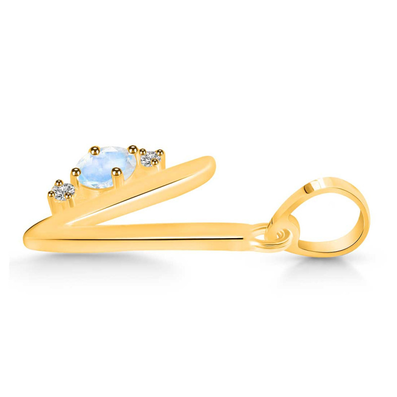 Moonstone & White Topaz Alphabet V Pendant RBM-RDA-22.