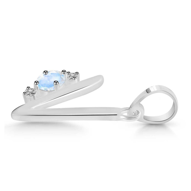 Moonstone & White Topaz Alphabet V Pendant