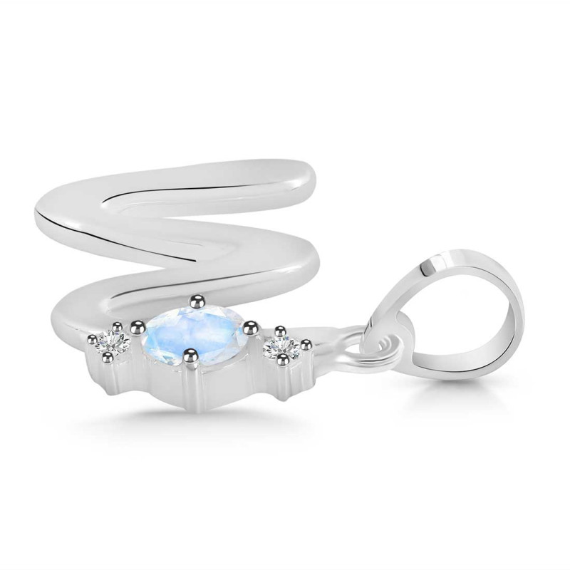 Moonstone & White Topaz Alphabet W Pendant