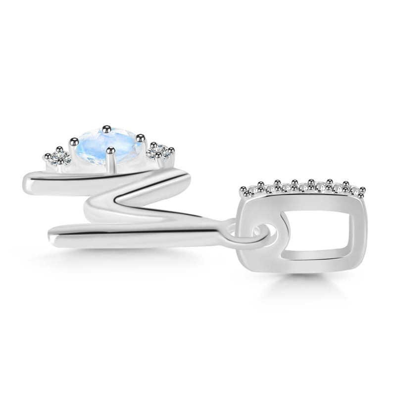Moonstone & White Topaz Alphabet M Pendant