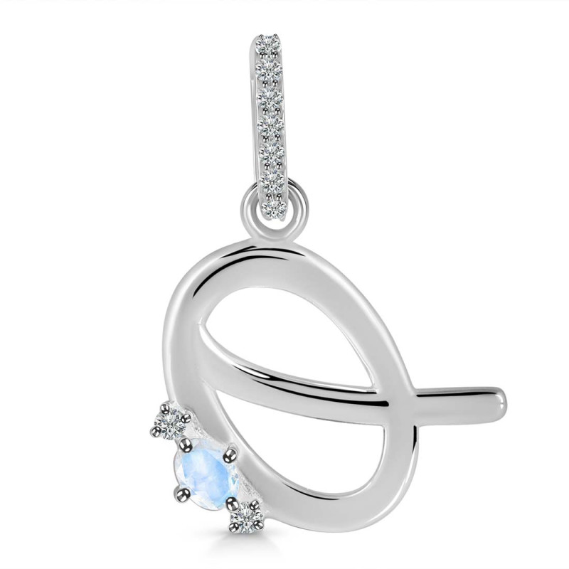 Moonstone & White Topaz Alphabet Q Pendant RBM-RDA-43.