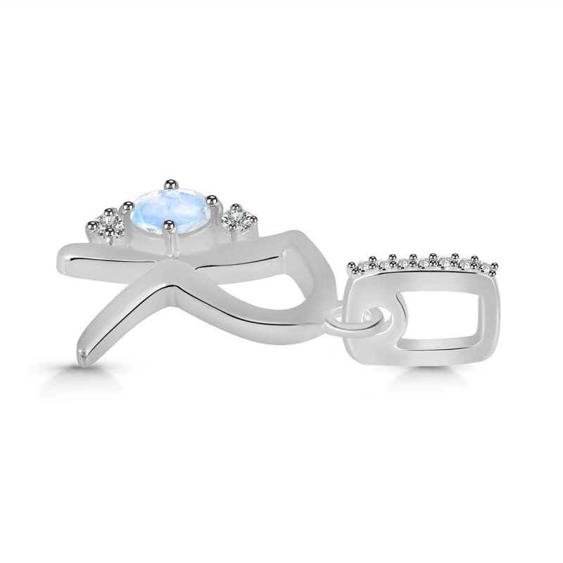 Moonstone & White Topaz Alphabet R Pendant