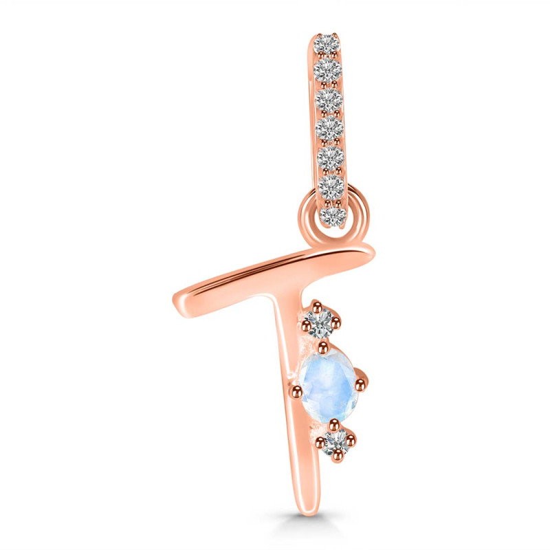 Moonstone & White Topaz Alphabet T Pendant RBM-RDA-46.