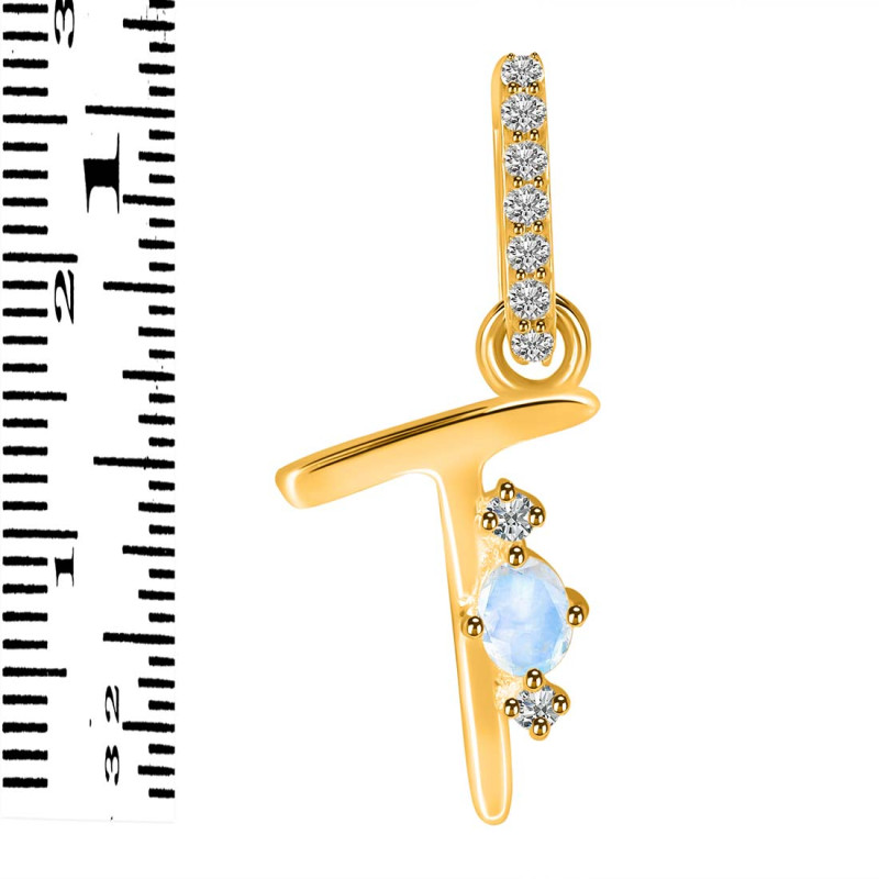Moonstone & White Topaz Alphabet T Pendant RBM-RDA-46.