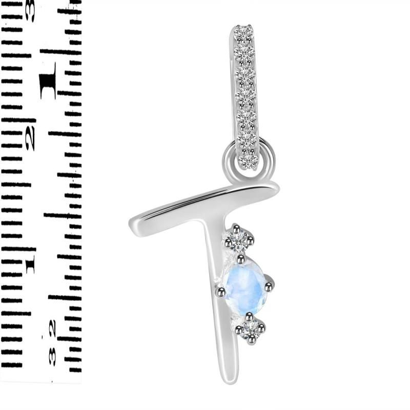 Moonstone & White Topaz Alphabet T Pendant RBM-RDA-46.