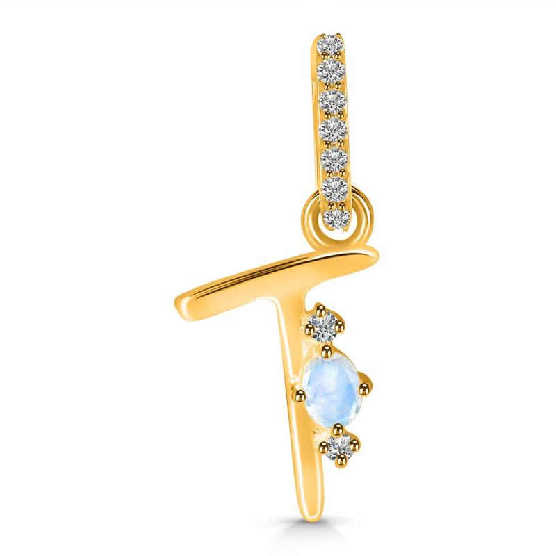 Moonstone & White Topaz Alphabet T Pendant RBM-RDA-46.