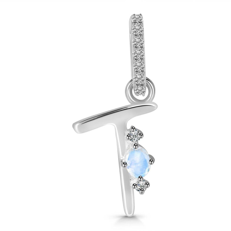 Moonstone & White Topaz Alphabet T Pendant RBM-RDA-46.