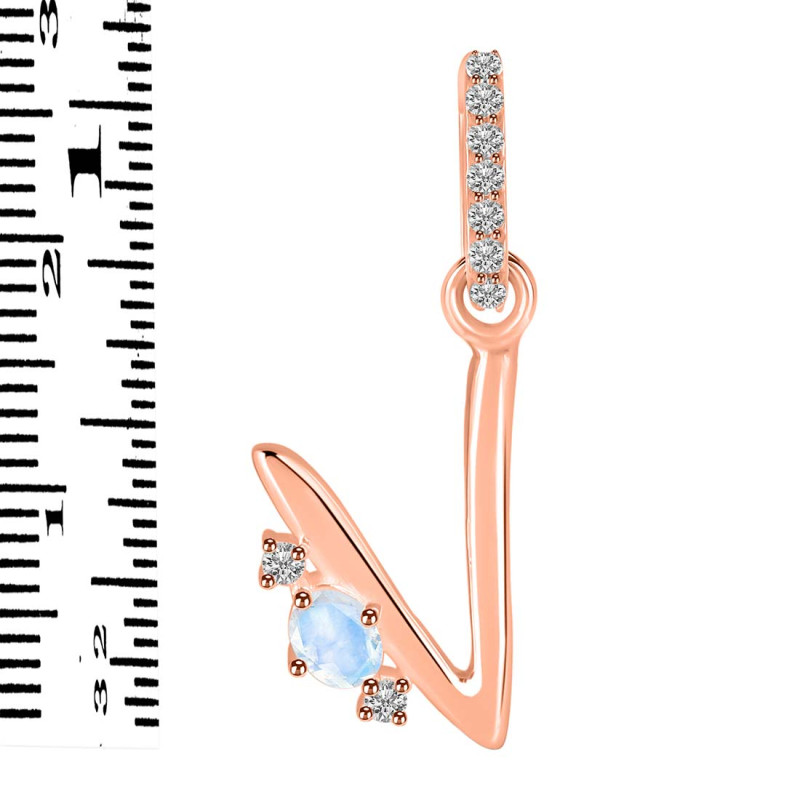 Moonstone & White Topaz Alphabet V Pendant RBM-RDA-48.