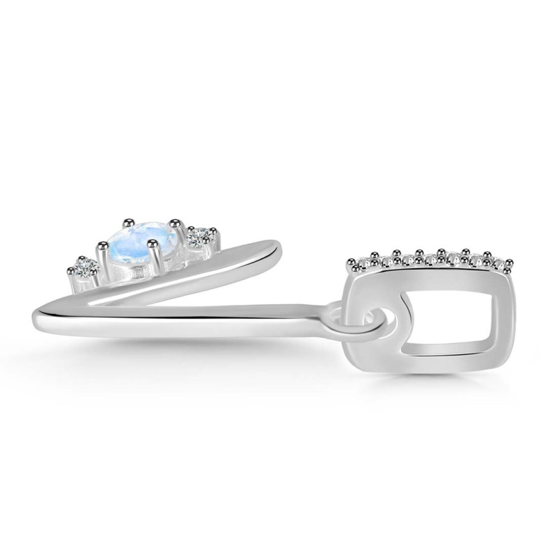 Moonstone & White Topaz Alphabet V Pendant