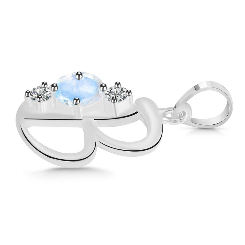 Moonstone & White Topaz Alphabet B Pendant