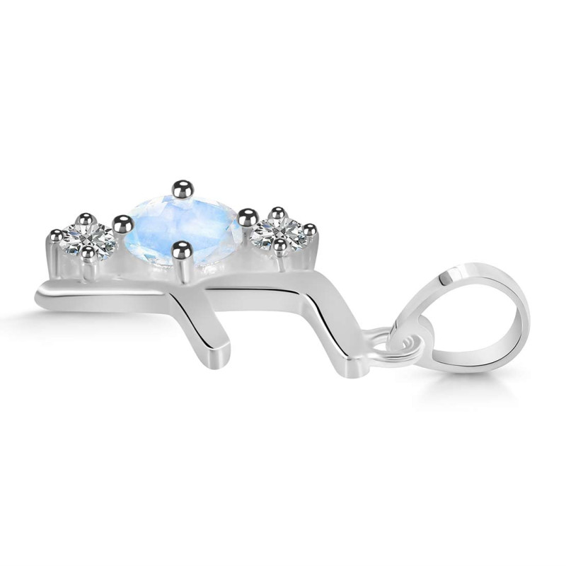 Moonstone & White Topaz Alphabet F Pendant
