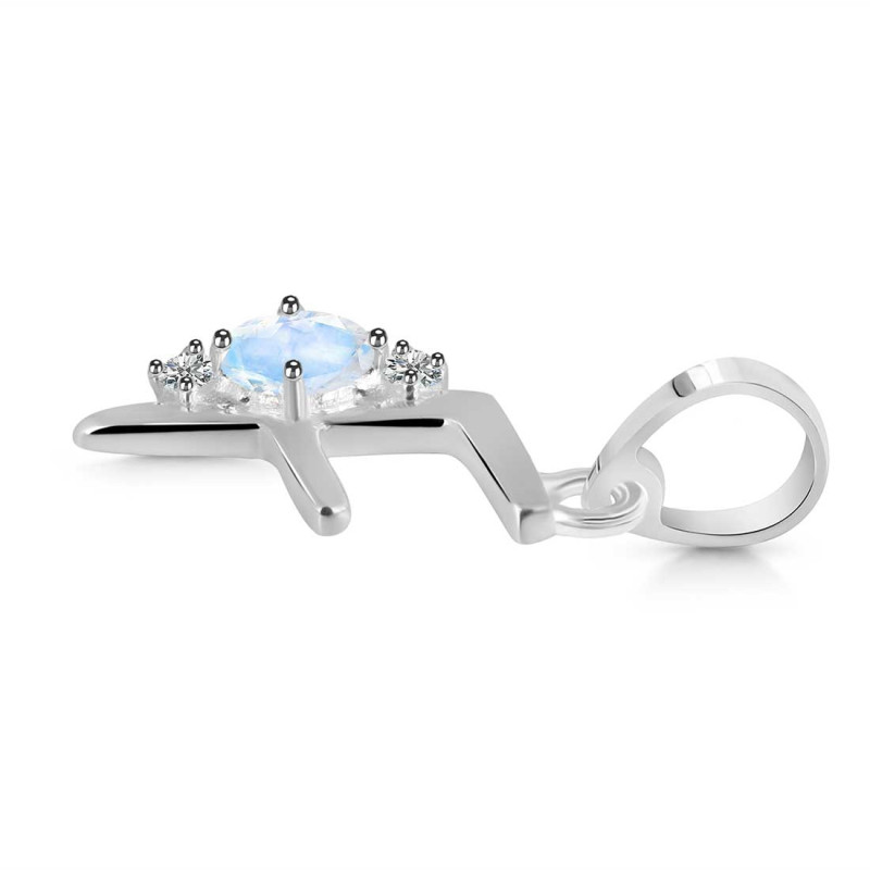 Moonstone & White Topaz Alphabet F Pendant