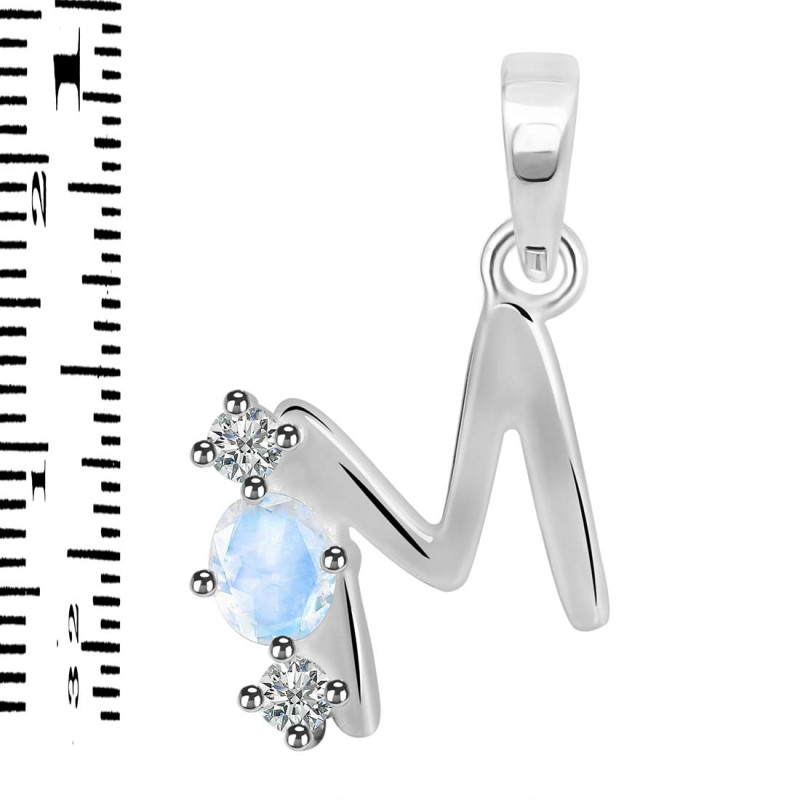 Moonstone & White Topaz Alphabet M Pendant RBM-RDA-65.