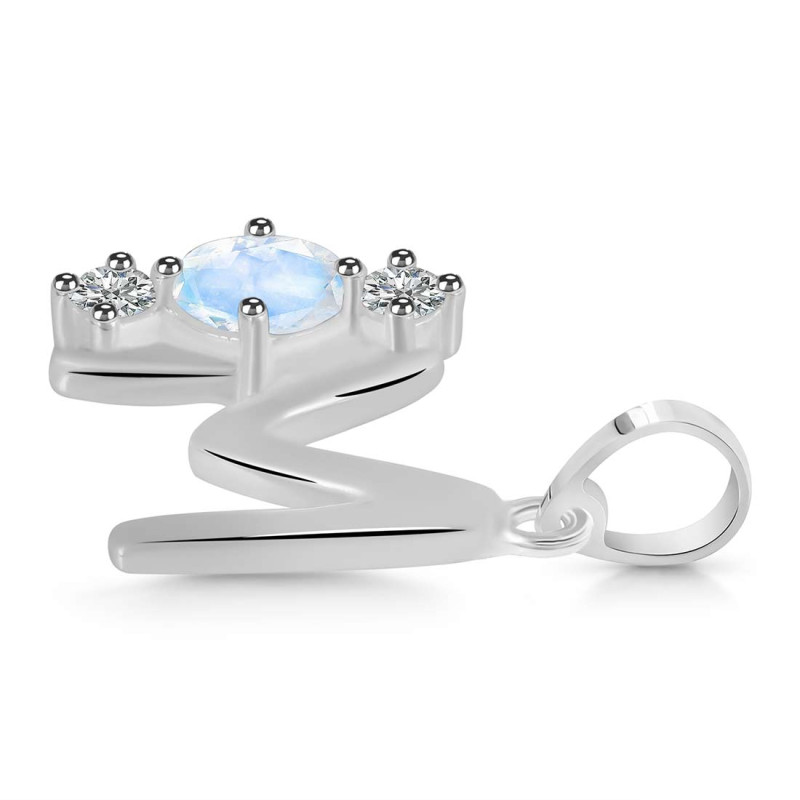 Moonstone & White Topaz Alphabet M Pendant