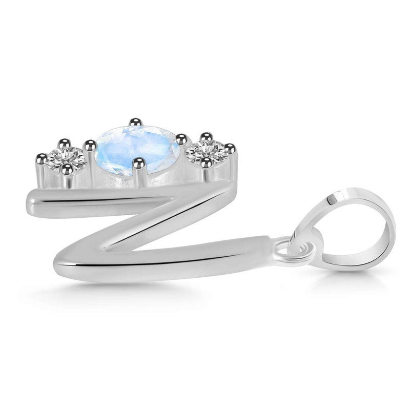 Moonstone & White Topaz Alphabet N Pendant