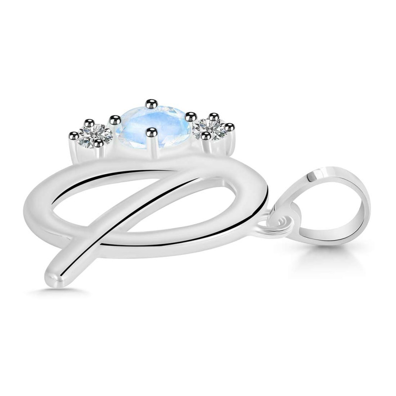 Moonstone & White Topaz Alphabet Q Pendant