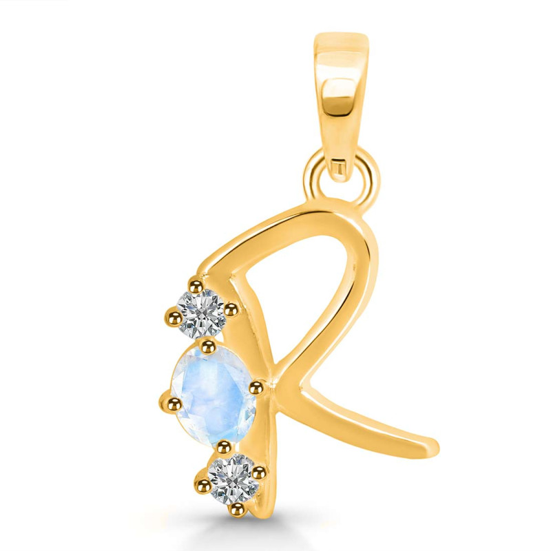 Moonstone & White Topaz Alphabet R Pendant RBM-RDA-70.