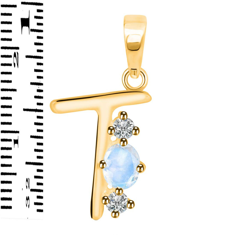 Moonstone & White Topaz Alphabet T Pendant RBM-RDA-72.