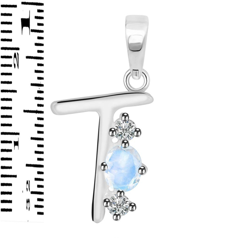 Moonstone & White Topaz Alphabet T Pendant RBM-RDA-72.