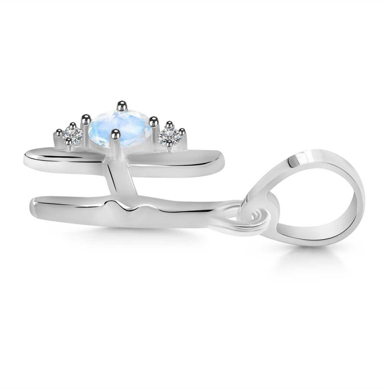 Moonstone & White Topaz Alphabet H Pendant