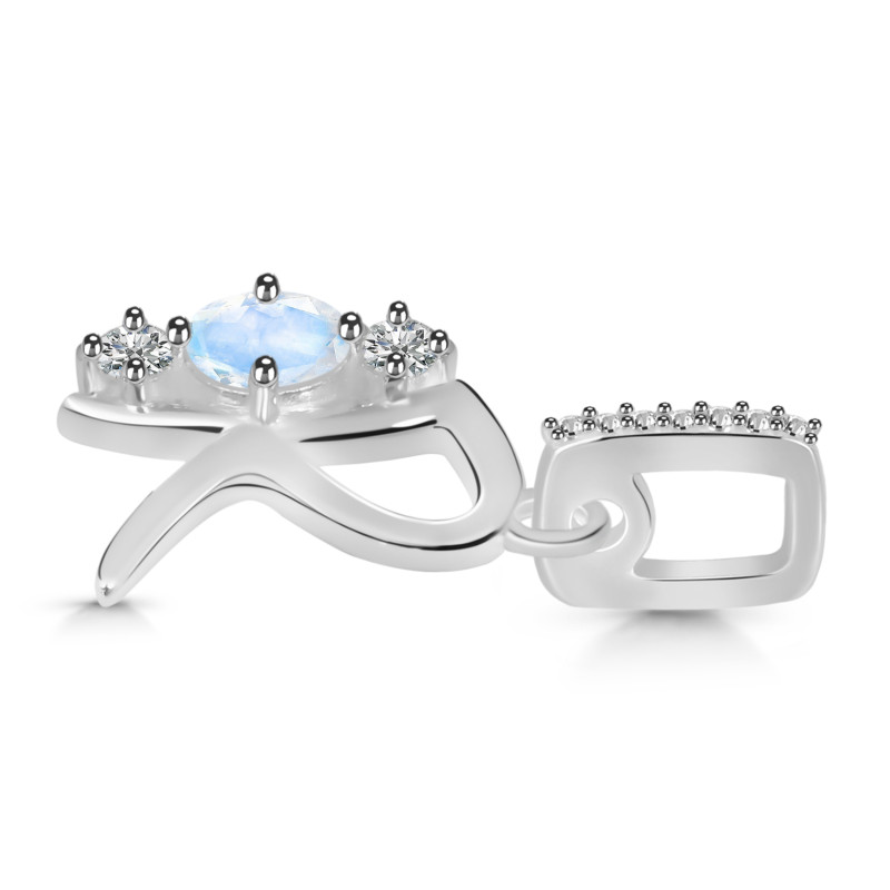 Moonstone & White Topaz Alphabet R Pendant