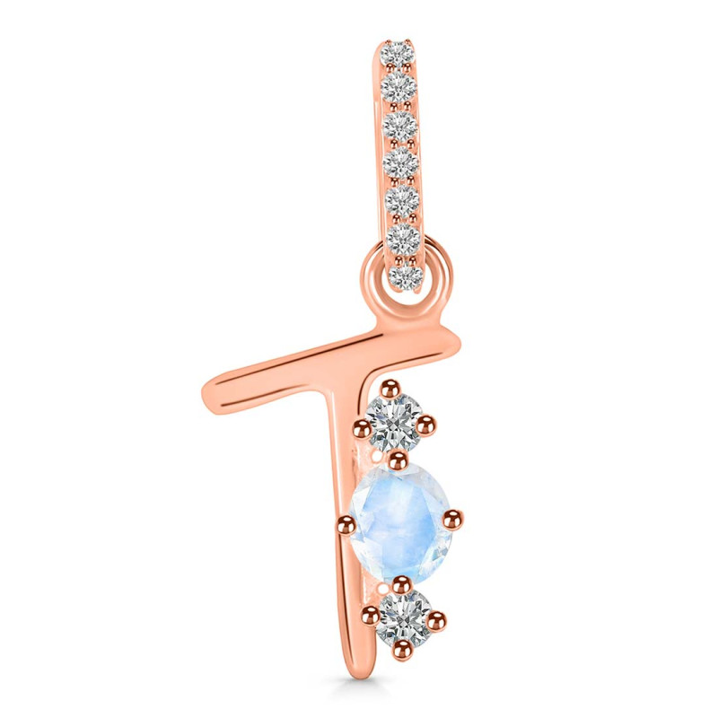 Moonstone & White Topaz Alphabet T Pendant RBM-RDA-98.