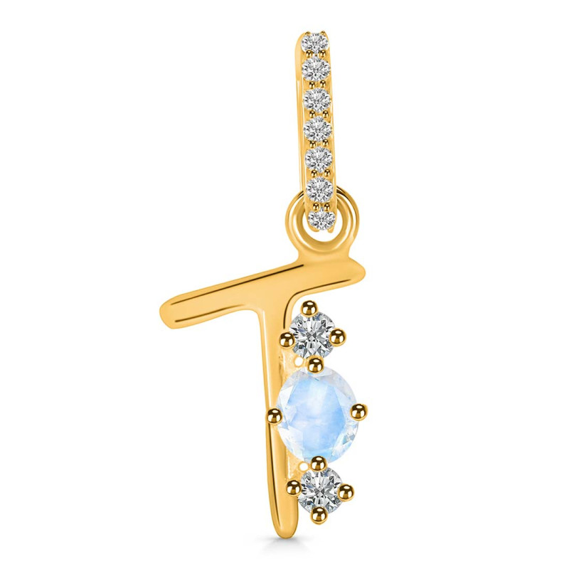 Moonstone & White Topaz Alphabet T Pendant RBM-RDA-98.