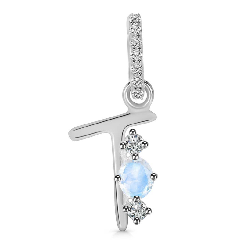 Moonstone & White Topaz Alphabet T Pendant RBM-RDA-98.
