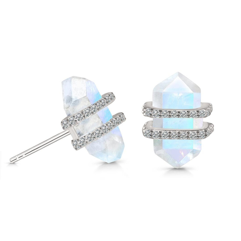 Moonstone & White Topaz Stud Earring