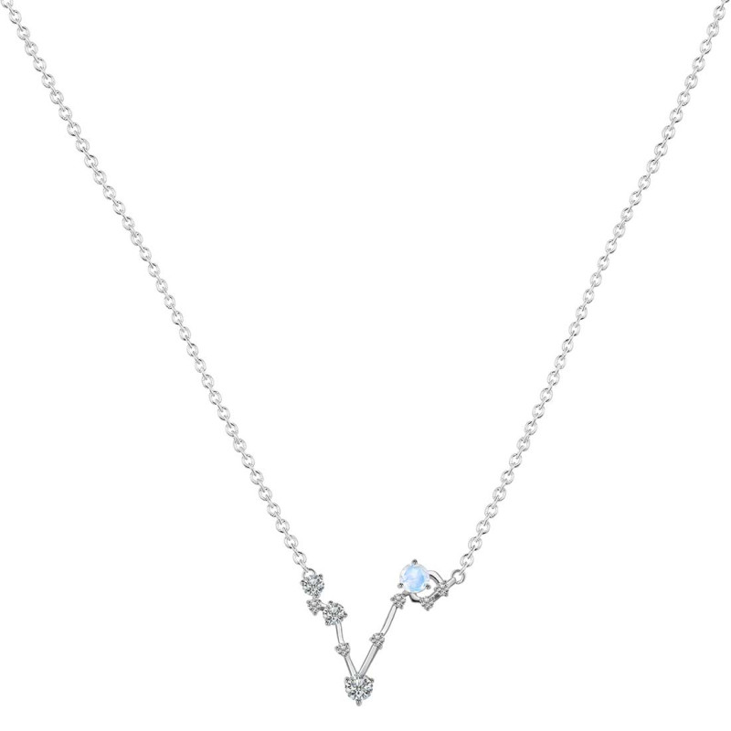 Pisces Zodiac Star Constellation Moonstone & White Topaz Necklace RBM-RDN-387.