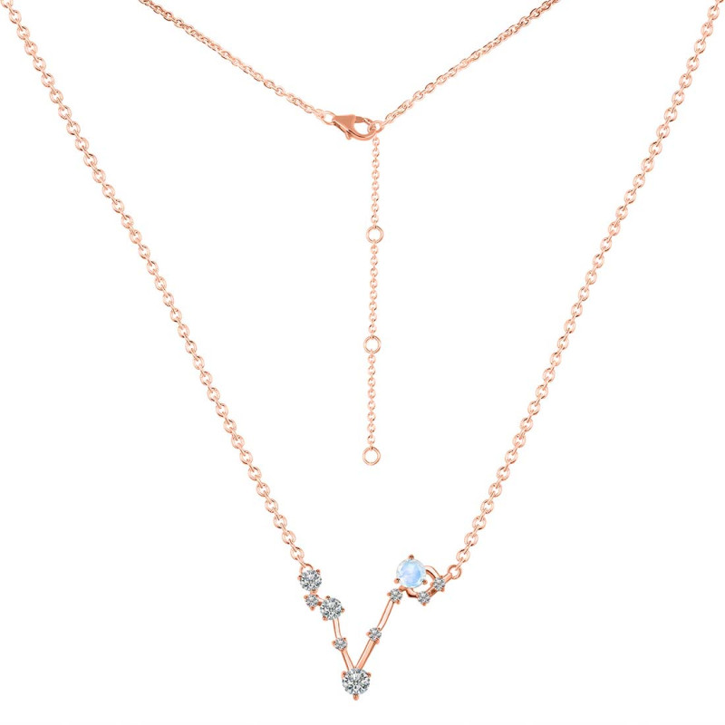 Pisces Zodiac Star Constellation Moonstone & White Topaz Necklace RBM-RDN-387.
