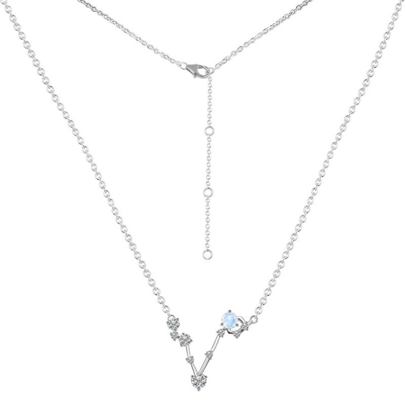 Pisces Zodiac Star Constellation Moonstone & White Topaz Necklace