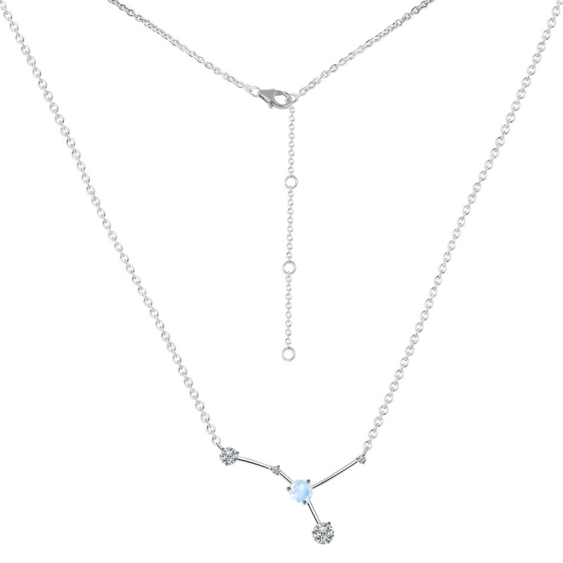 cancer Zodiac Star Constellation Moonstone & White Topaz Necklace