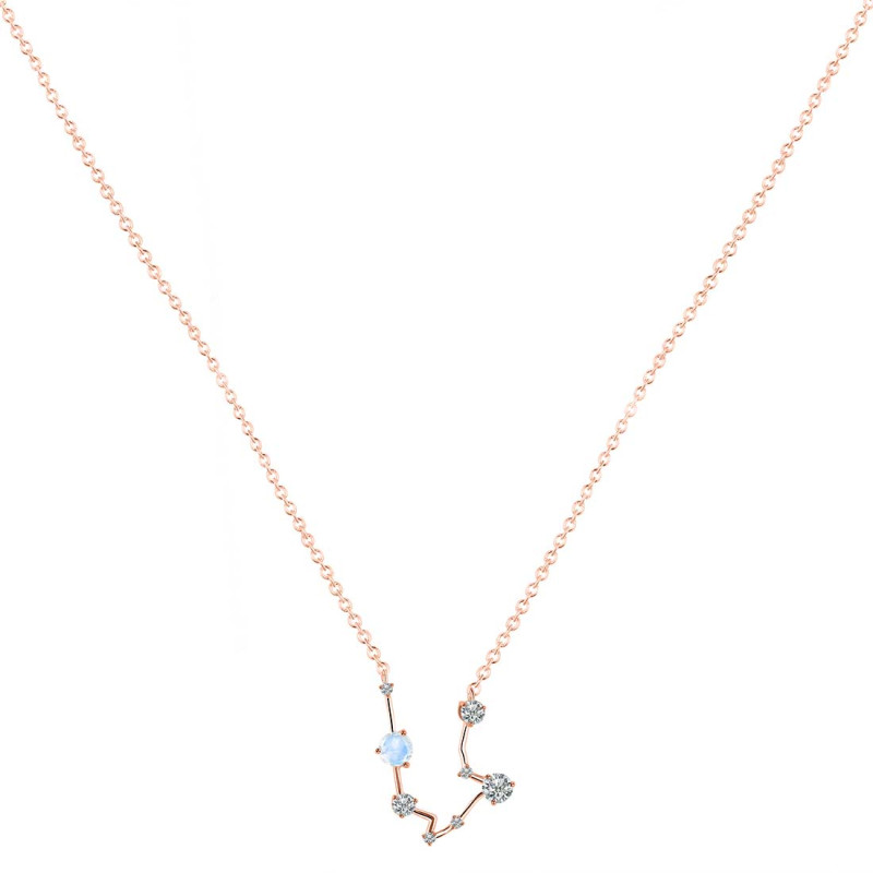 Aquarius Zodiac Star Constellation Moonstone & White Topaz Necklace RBM-RDN-487.