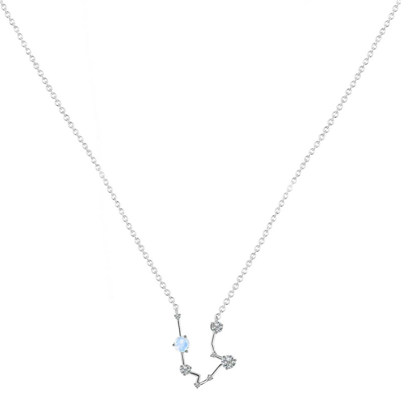 Aquarius Zodiac Star Constellation Moonstone & White Topaz Necklace RBM-RDN-487.